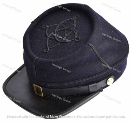 Civil War Union Officer Infantry leather Peak Kepi, Navy Blue with Black Rows of Braids
