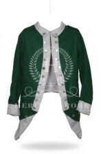Vintage Military-Style Wool Coat – Green & White with Pewter Anchor Buttons, Linen Lining