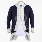 Men’s Colonial Military Costume Coat – Navy Blue with Gray Trim, American Revolutionary Style