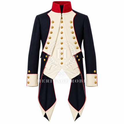 Revolutionary War Continental Army Officer Coat, 1776 Navy Blue Wool Regimental Uniform Coatee, Reenactment Costume Jacket for Men