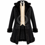 Men’s Black Napoleon Coat with Fur Trim