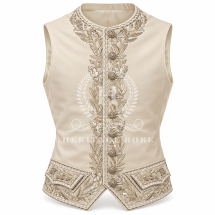 Men’s Ivory Embroidered Waistcoat, 18th Century Court Vest