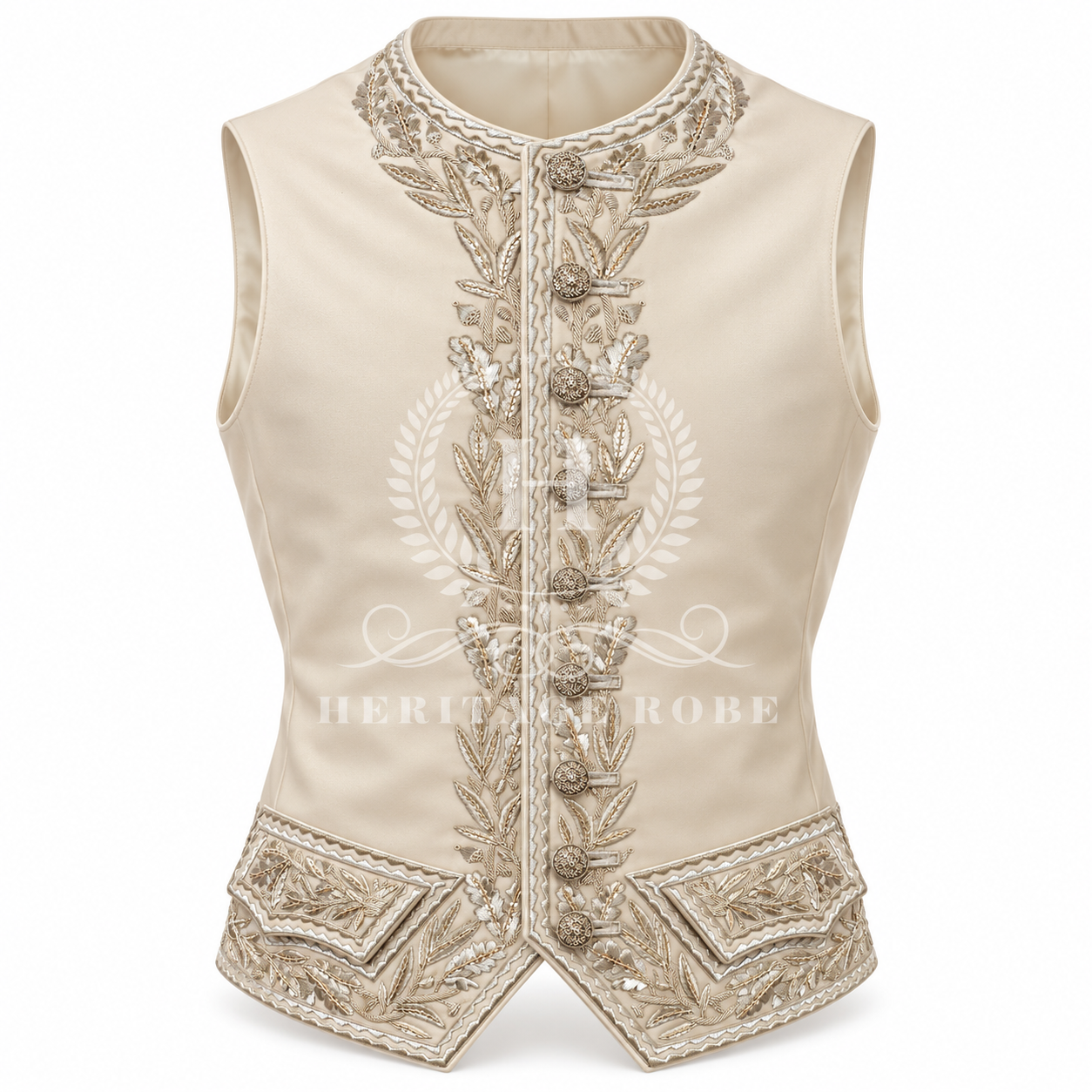 Men’s Embroidered Waistcoat, 18th Century Court Vest Men’s Ivory Embroidered Waistcoat, 18th Century Court Vest