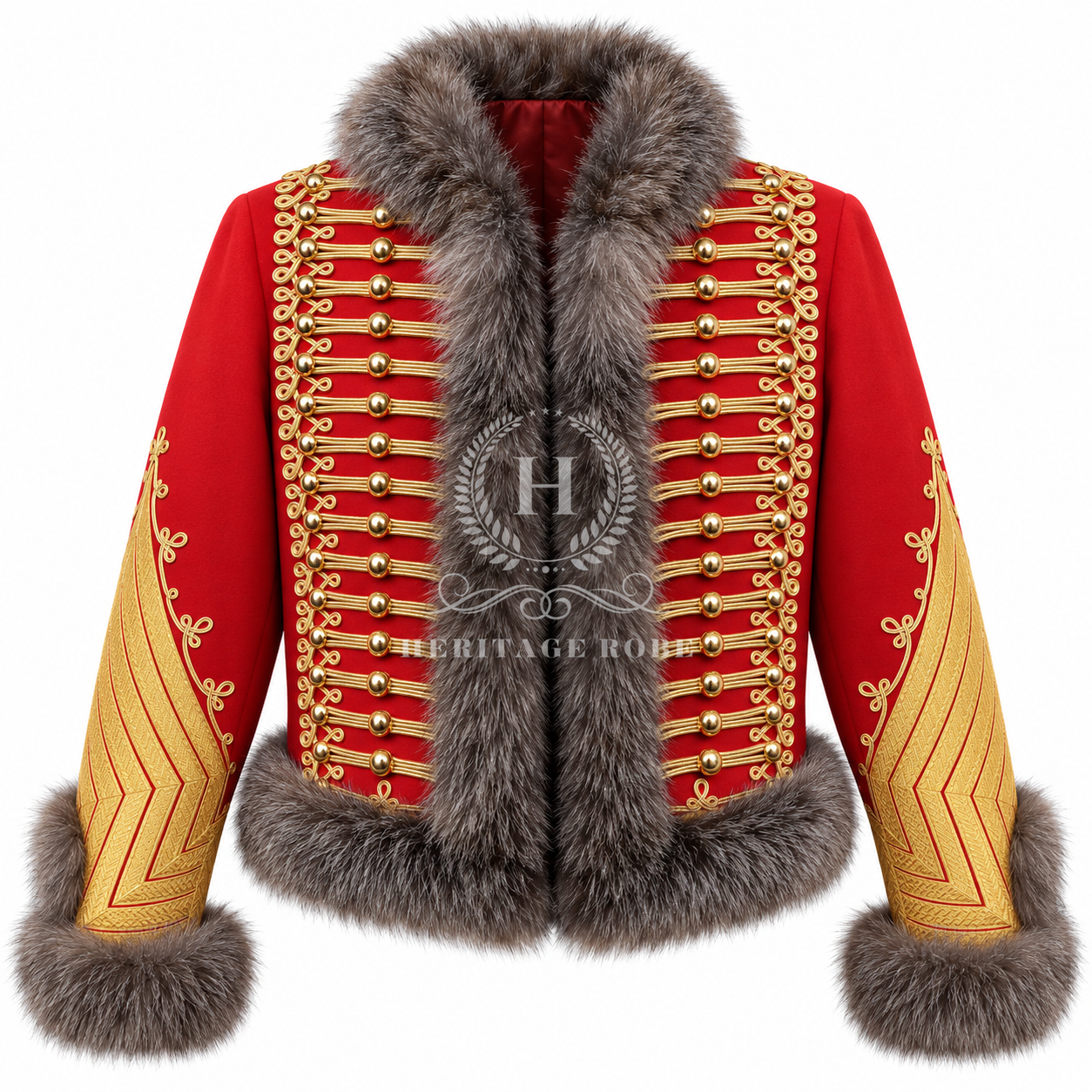 Men’s Red Hussar Jacket with Fur Trim, Gold Braid Napoleonic Officer Dolman Men’s Red Hussar Jacket with Fur Trim, Gold Braid Napoleonic Officer Dolman, Cavalry Military Parade Coat, Historical Reenactment Costume