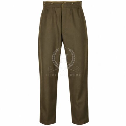 Men’s WW2 British Officer Khaki Wool Trousers, Cinch Back