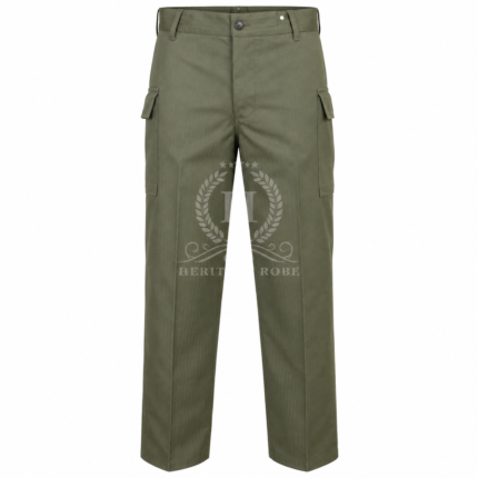 WWII American HBT Field Trousers, Olive Drab Herringbone Twill, Gas Flap & Star Buttons, Living History Reproduction