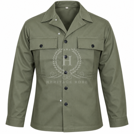 WWII American Herringbone Twill Combat Jacket, Square Chest Pockets, Gas Flap, Pacific War Living History Reproduction